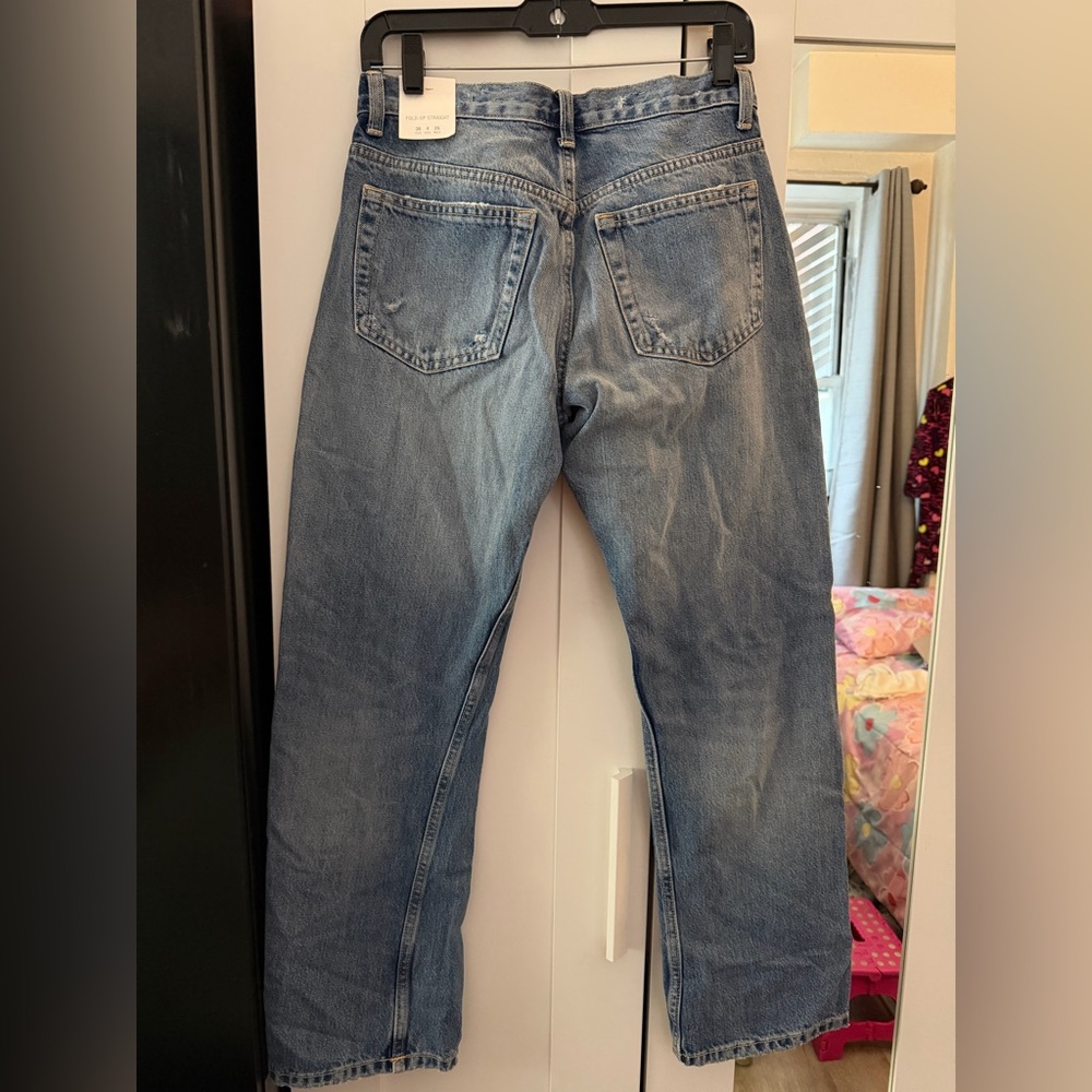 Zara Blue Straight Jeans with Distressed Knees - Picture 2 of 5